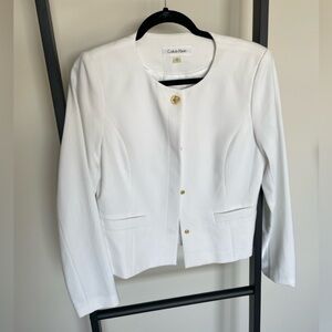 Calvin Klein Women's White Blazer with Gold Hook Buttons